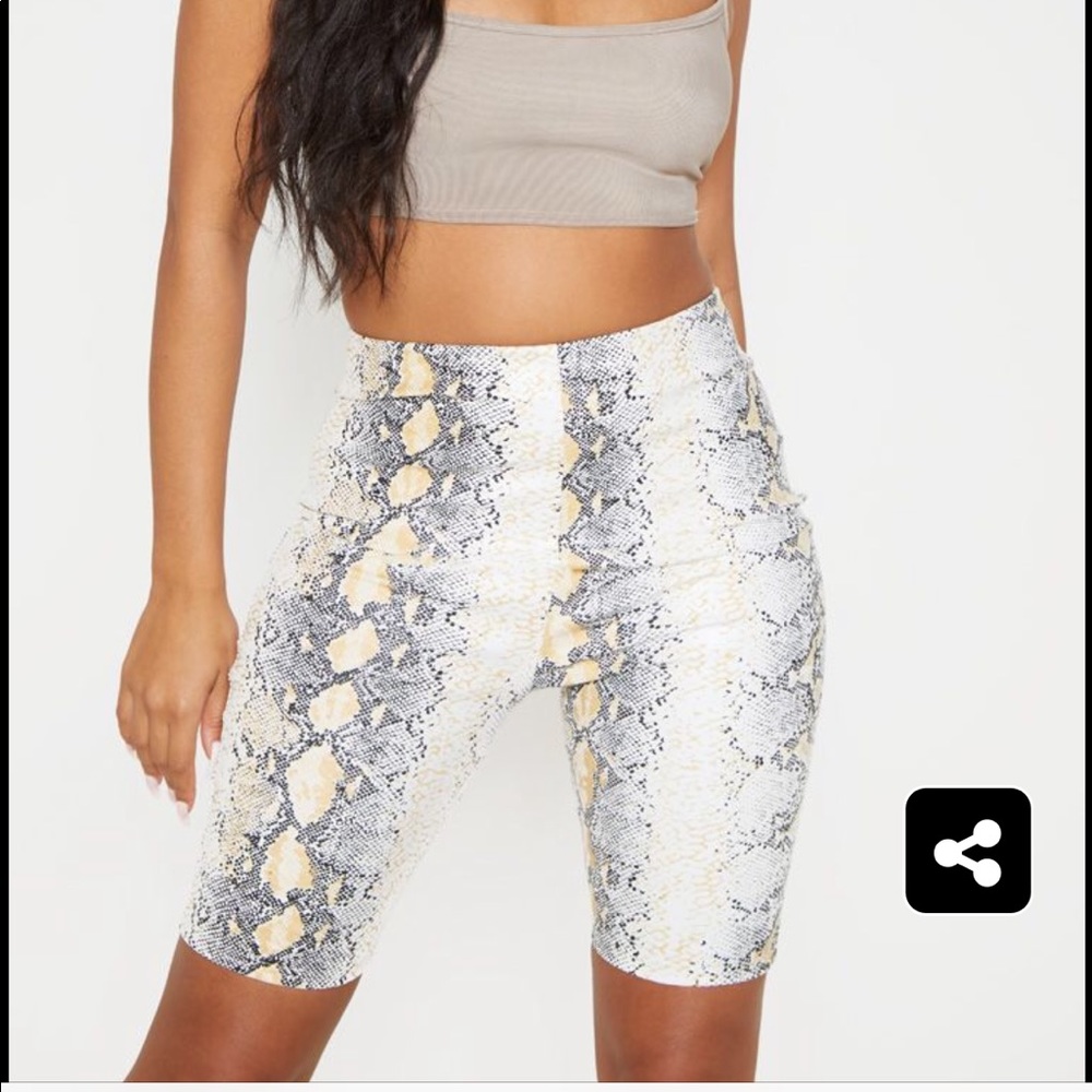 PLT white faux leather snake print biker short